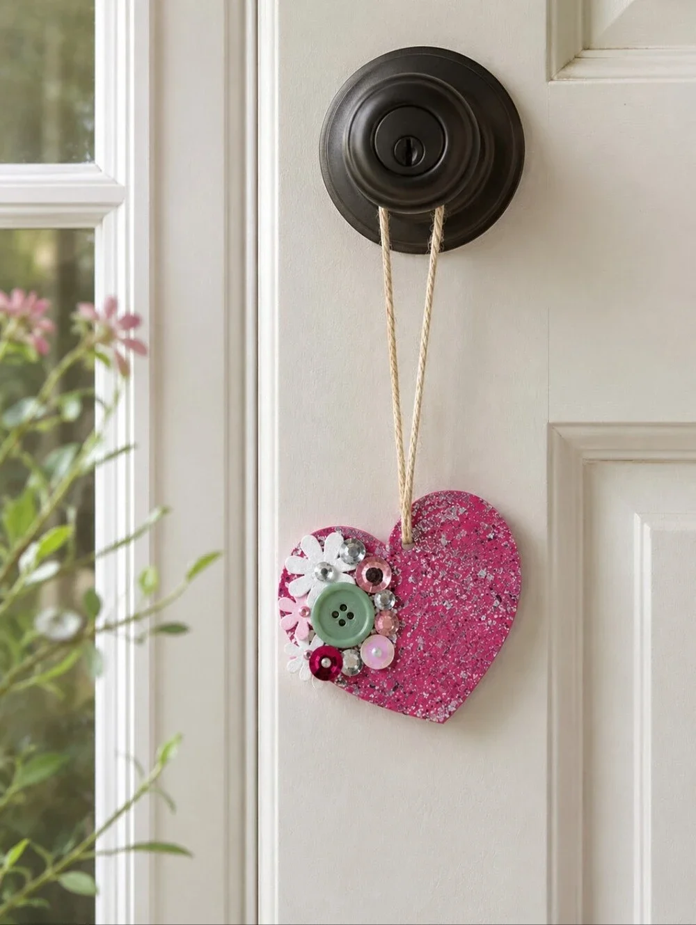Handmade Pink Glitter Heart Ornament Decor Fuchsia Hanging Gift for Girls